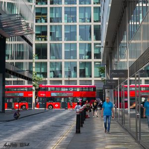 Double reflection of London Bus - photographic opportunities in the summer